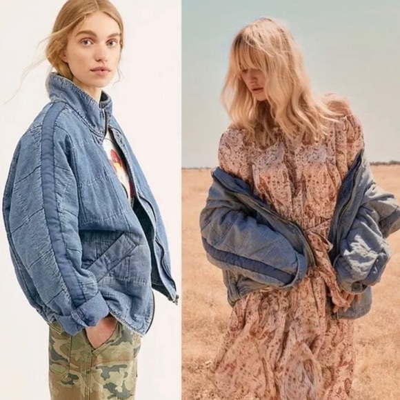 Free People Jackets & Blazers - RARE Free People Indigo Dolman Quilted Zip Jacket